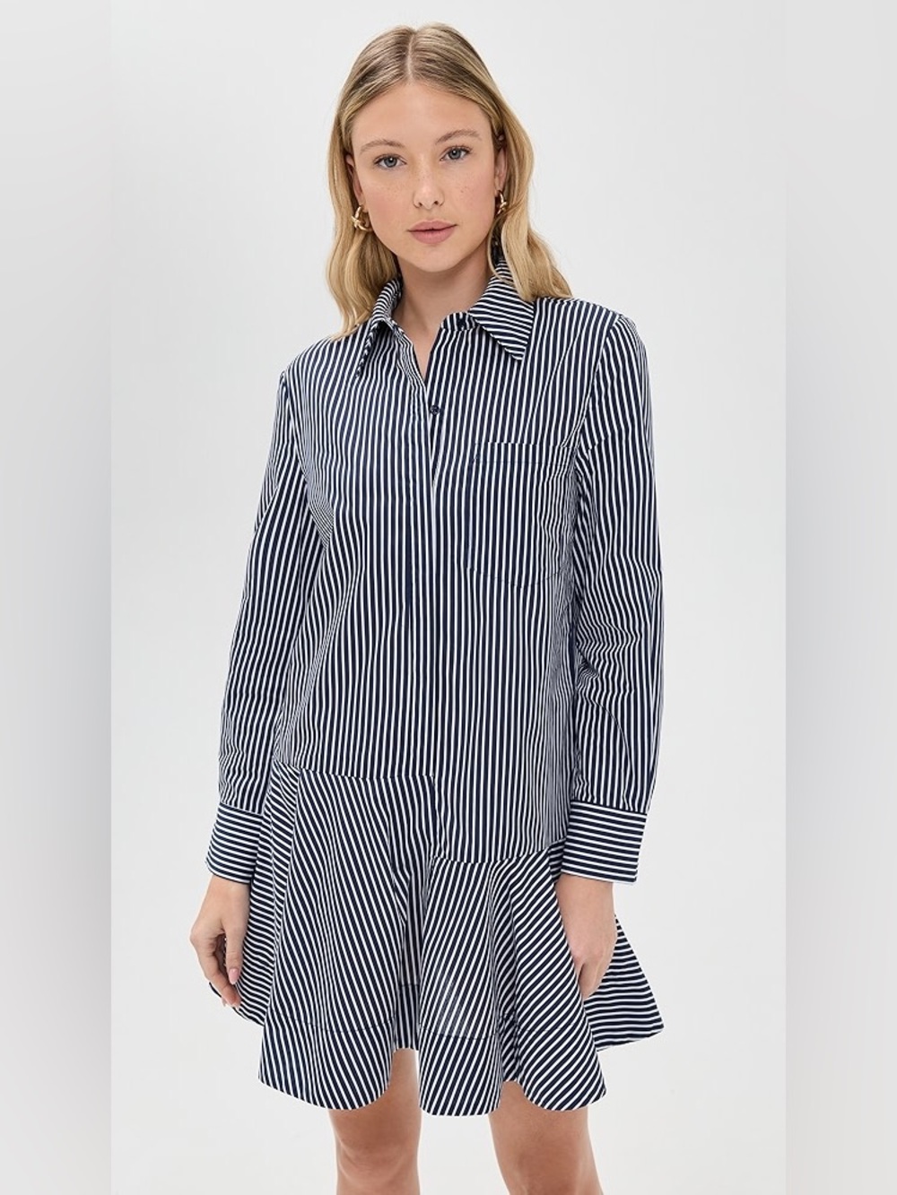 English Factory Stripe Collar Flared Shirt Dress